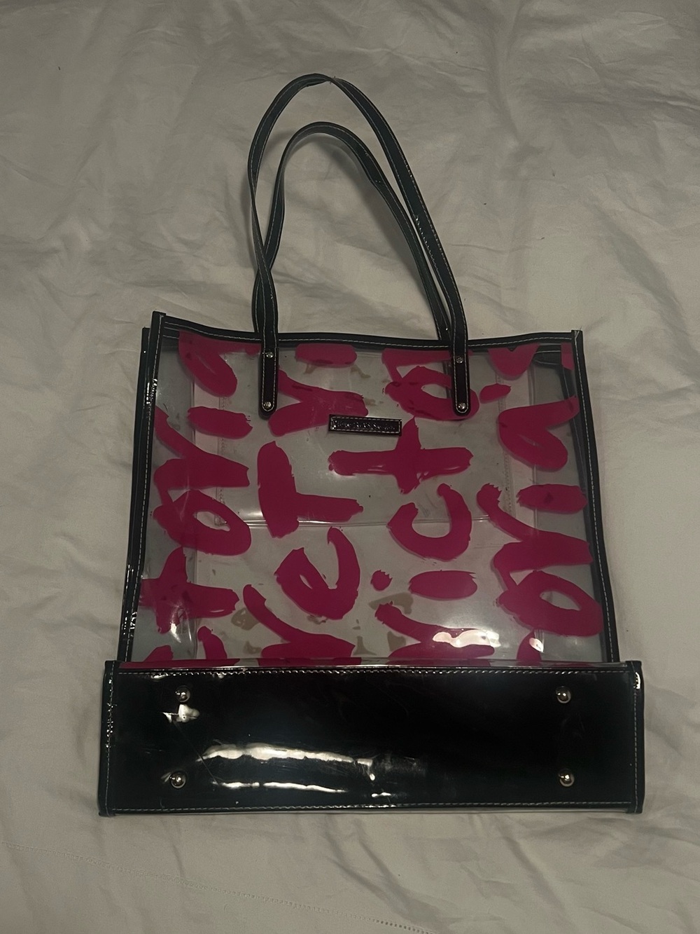Victoria’s Clear Tote Bag with Pink Script and Black Trim